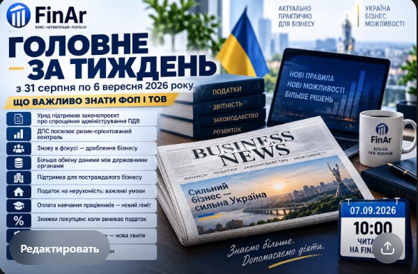 📰 Головне за тиждень: що змінилося для ФОП і ТОВ з 31 серпня по 6 вересня 2026 року
